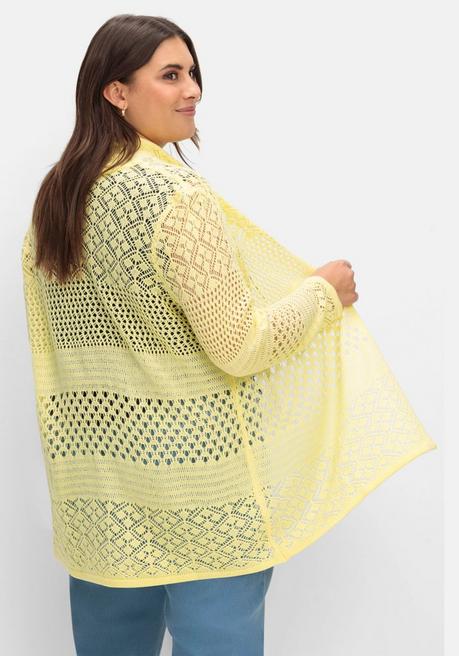 Sheego Strickjacke Mit Ajourmuster, In Offener Form - Hellgelb Sheego