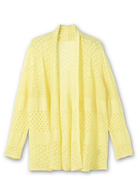 Sheego Strickjacke Mit Ajourmuster, In Offener Form - Hellgelb Sheego