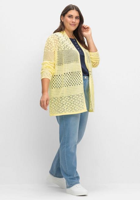 Sheego Strickjacke Mit Ajourmuster, In Offener Form - Hellgelb Sheego