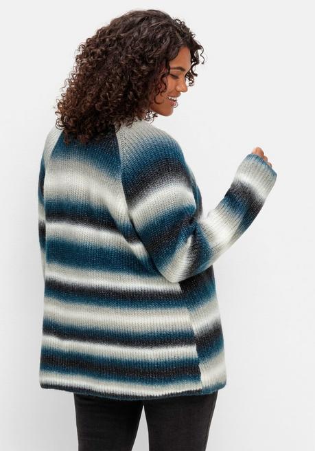 Sheego Strickjacke Mit Farbverlauf, Aus Multicolorgarn - Blau Gestreift Sheego
