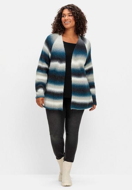 Sheego Strickjacke Mit Farbverlauf, Aus Multicolorgarn - Blau Gestreift Sheego