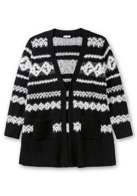 Sheego Strickjacke Mit Intarsienmuster Aus Flauschgarn - Schwarz Gemustert Sheego