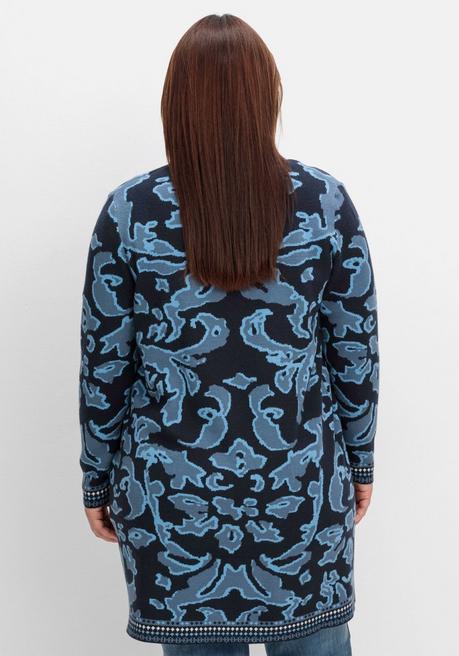 Sheego Strickjacke Mit Jacquardmuster Und Schalkragen - Tiefblau Gemustert Sheego