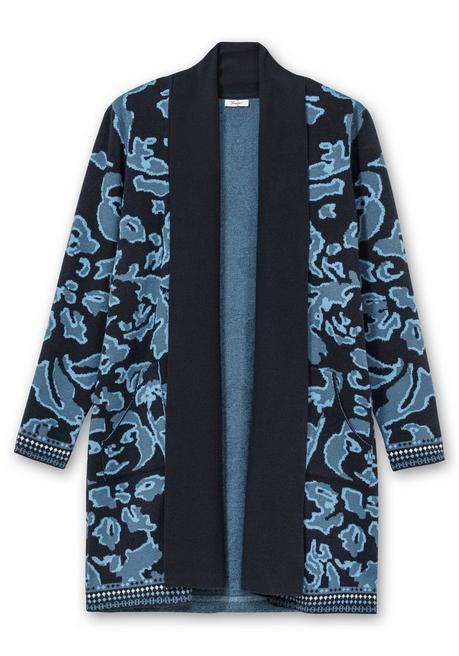 Sheego Strickjacke Mit Jacquardmuster Und Schalkragen - Tiefblau Gemustert Sheego