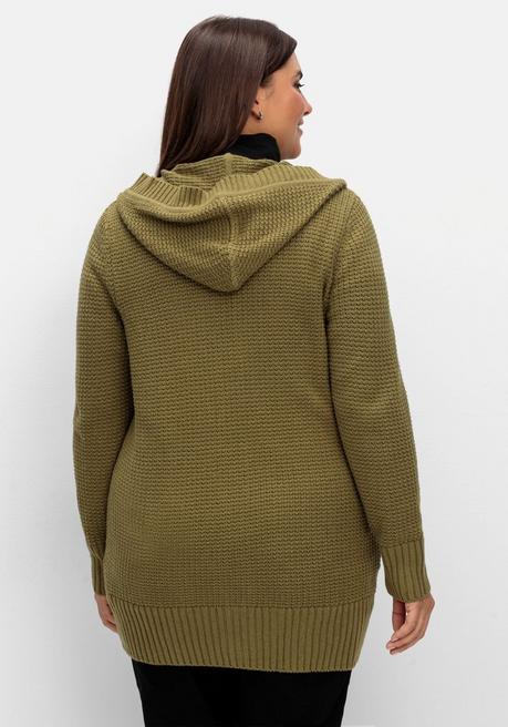 Sheego X Collection L. Strickjacke Mit Kapuze, In Longform - Oliv Sheego