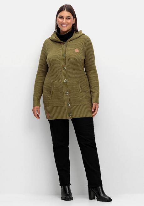 Sheego X Collection L. Strickjacke Mit Kapuze, In Longform - Oliv Sheego