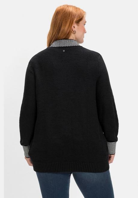 Sheego Strickjacke Mit Kontrastdetails Im Hahnentrittmuster - Schwarz Sheego