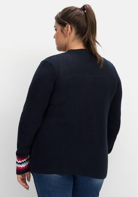 Sheego Strickjacke Mit Kontrastmuster Am Ärmelsaum - Nachtblau Sheego