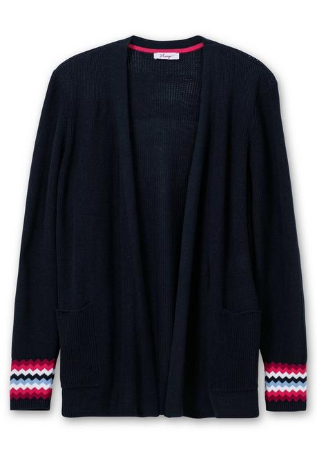 Sheego Strickjacke Mit Kontrastmuster Am Ärmelsaum - Nachtblau Sheego
