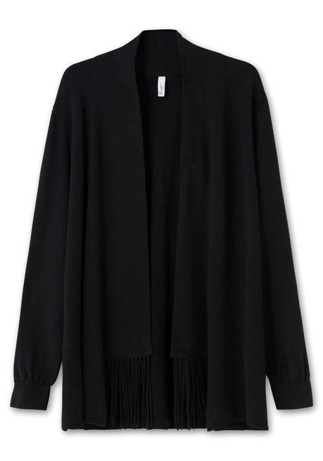 Sheego Strickjacke Mit Schalkragen Und Fransen - Schwarz Sheego