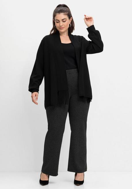 Sheego Strickjacke Mit Schalkragen Und Fransen - Schwarz Sheego