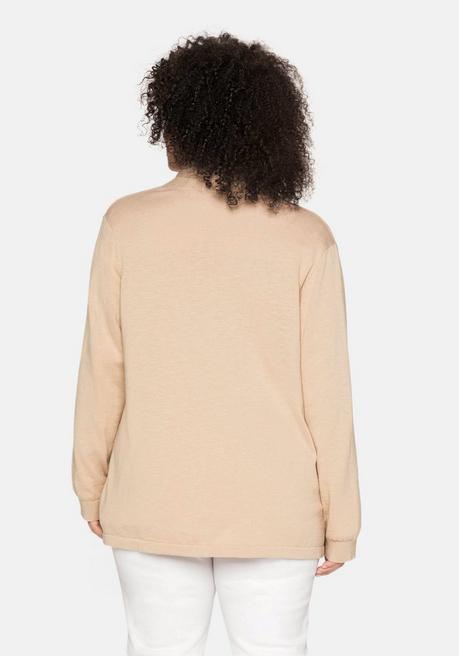 Sheego Strickjacke Mit Schmalem Schalkragen, Offene Form - Beigefarben Sheego