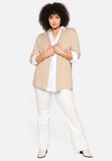 Sheego Strickjacke Mit Schmalem Schalkragen, Offene Form - Beigefarben Sheego