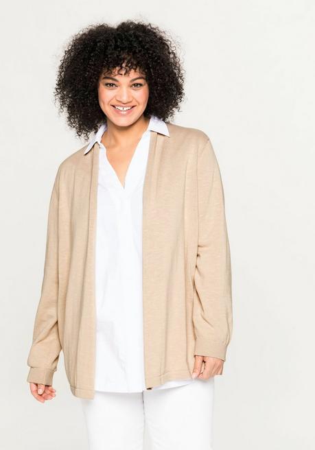 sheego Strickjacke mit schmalem Schalkragen, offene Form - beigefarben sheego