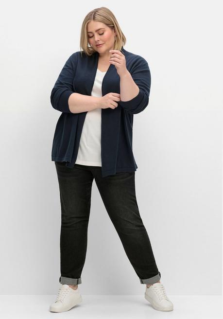 Sheego Strickjacke Mit Schmalem Schalkragen, Offene Form - Nachtblau Sheego