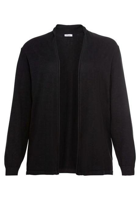 Sheego Strickjacke Mit Schmalem Schalkragen, Offene Form - Schwarz Sheego