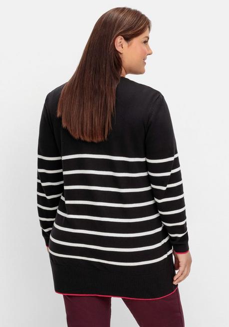 Sheego Strickjacke Mit Streifen Und V-Ausschnitt - Schwarz-weiß Sheego