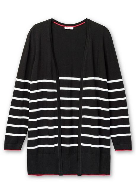 Sheego Strickjacke Mit Streifen Und V-Ausschnitt - Schwarz-weiß Sheego