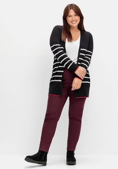 Sheego Strickjacke Mit Streifen Und V-Ausschnitt - Schwarz-weiß Sheego