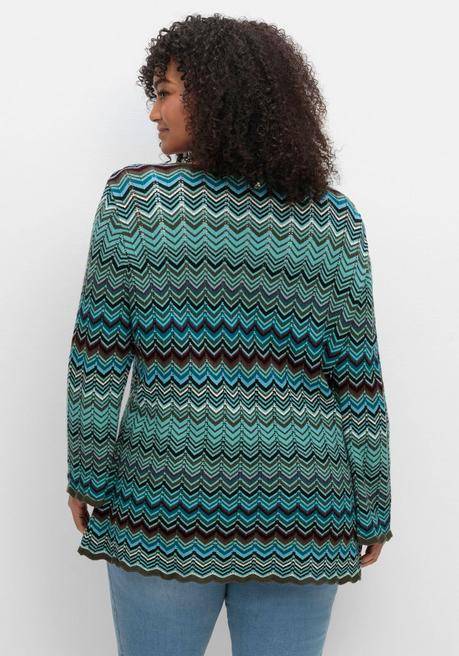 Sheego Strickjacke Mit Trompetenärmeln, Im Zickzackmuster - Dunkeloliv Gemustert Sheego