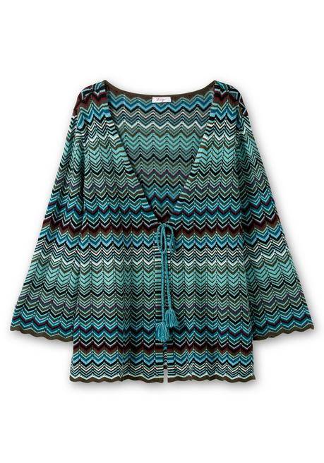 Sheego Strickjacke Mit Trompetenärmeln, Im Zickzackmuster - Dunkeloliv Gemustert Sheego