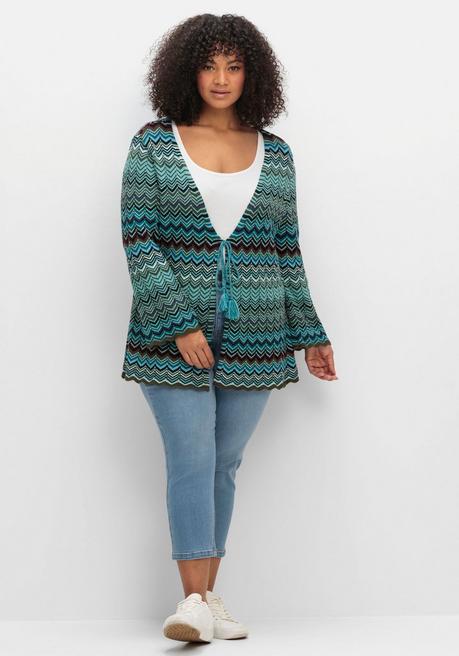 Sheego Strickjacke Mit Trompetenärmeln, Im Zickzackmuster - Dunkeloliv Gemustert Sheego