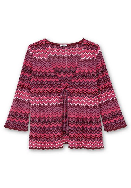 Sheego Strickjacke Mit Trompetenärmeln, Im Zickzackmuster - Weinrot Gemustert Sheego