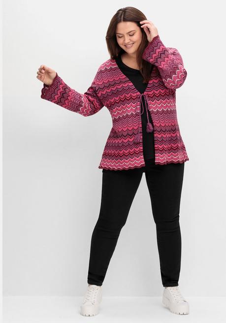 Sheego Strickjacke Mit Trompetenärmeln, Im Zickzackmuster - Weinrot Gemustert Sheego