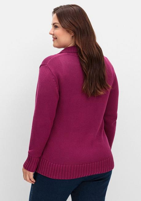Sheego Strickjacke Mit Troyerkragen Und 2-Wege-Zipper - Fuchsia Sheego