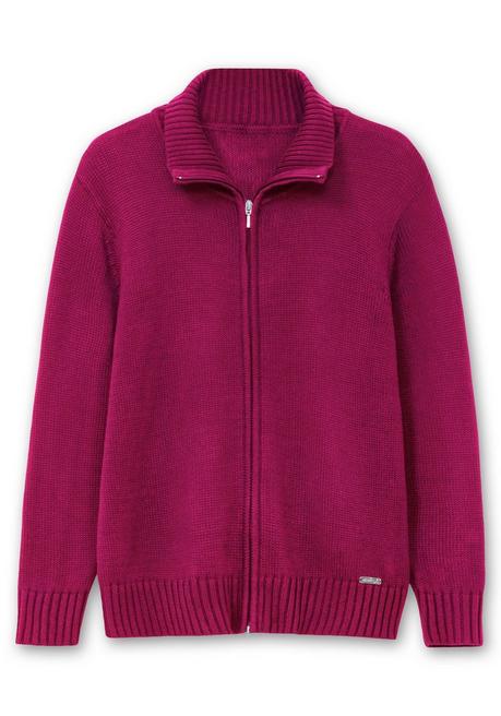 Sheego Strickjacke Mit Troyerkragen Und 2-Wege-Zipper - Fuchsia Sheego
