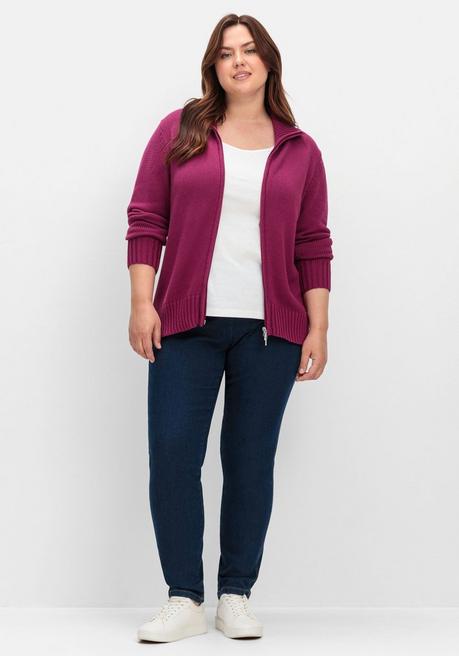 Sheego Strickjacke Mit Troyerkragen Und 2-Wege-Zipper - Fuchsia Sheego