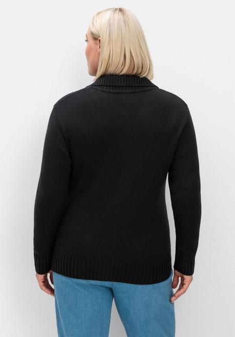 Sheego Strickjacke Mit Troyerkragen Und 2-Wege-Zipper - Schwarz Sheego