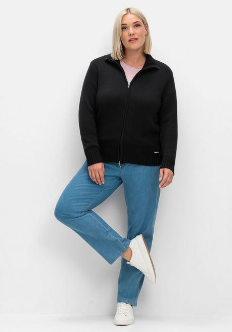 Sheego Strickjacke Mit Troyerkragen Und 2-Wege-Zipper - Schwarz Sheego