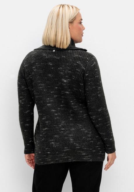 Sheego Strickjacke Mit Troyerkragen Und Reißverschluss - Anthrazit-weiß Sheego