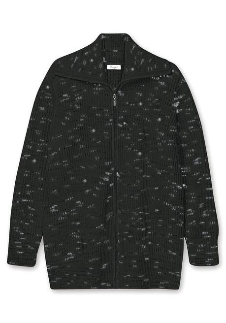 Sheego Strickjacke Mit Troyerkragen Und Reißverschluss - Anthrazit-weiß Sheego