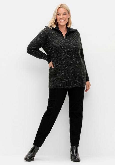 Sheego Strickjacke Mit Troyerkragen Und Reißverschluss - Anthrazit-weiß Sheego