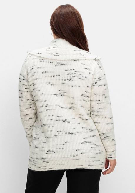 Sheego Strickjacke Mit Troyerkragen Und Reißverschluss - Offwhite-schwarz Sheego