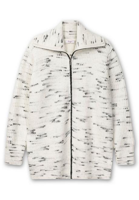 Sheego Strickjacke Mit Troyerkragen Und Reißverschluss - Offwhite-schwarz Sheego