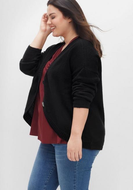 Sheego Strickjacke Mit V-Ausschnitt, In Kurzer Form - Schwarz Sheego