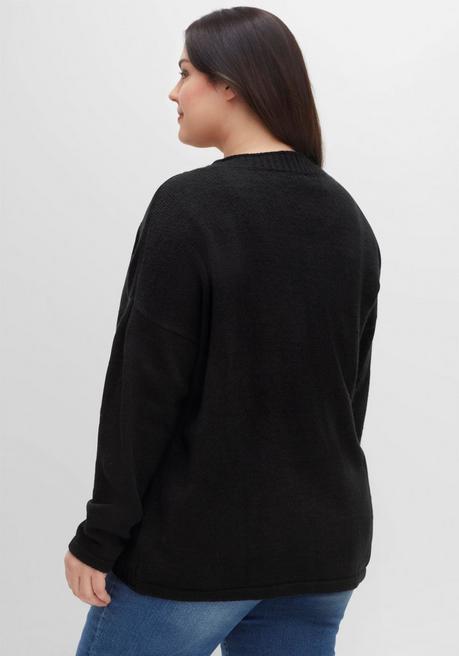 Sheego Strickjacke Mit V-Ausschnitt, In Kurzer Form - Schwarz Sheego