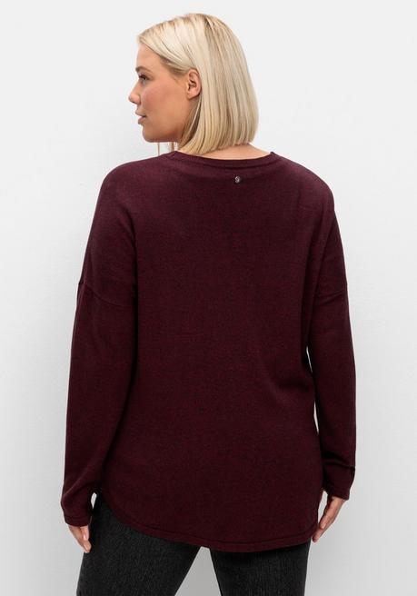 Sheego Strickjacke Mit V-Ausschnitt Und Gerundetem Saum - Bordeaux Meliert Sheego