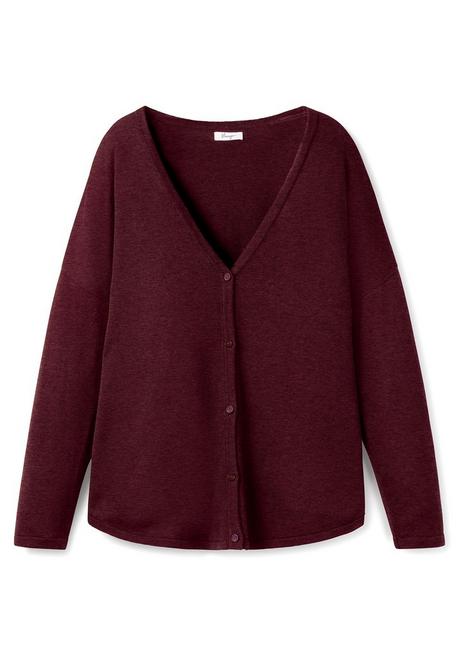 Sheego Strickjacke Mit V-Ausschnitt Und Gerundetem Saum - Bordeaux Meliert Sheego