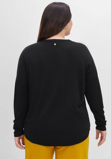 Sheego Strickjacke Mit V-Ausschnitt Und Gerundetem Saum - Schwarz Sheego