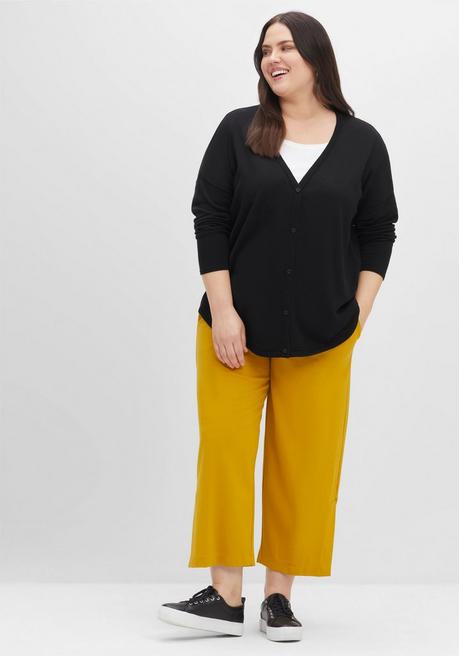 Sheego Strickjacke Mit V-Ausschnitt Und Gerundetem Saum - Schwarz Sheego