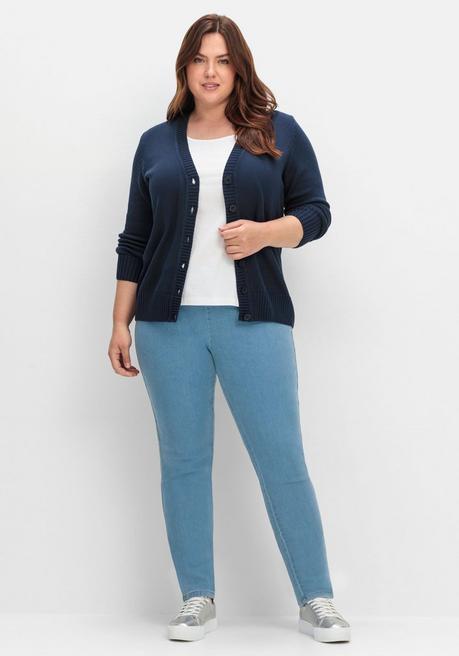 Sheego Strickjacke Mit V-Ausschnitt Und Knöpfen, Tailliert - Marine Sheego