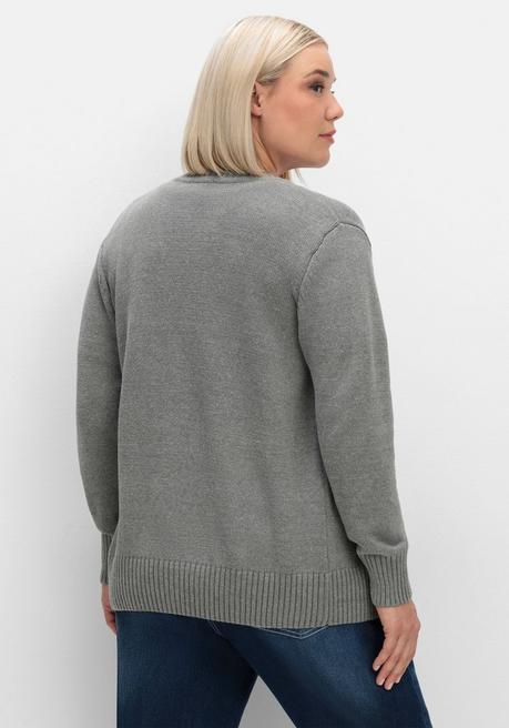 Sheego Strickjacke Mit V-Ausschnitt Und Knöpfen, Tailliert - Grau Sheego