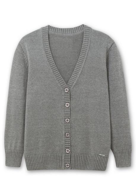Sheego Strickjacke Mit V-Ausschnitt Und Knöpfen, Tailliert - Grau Sheego