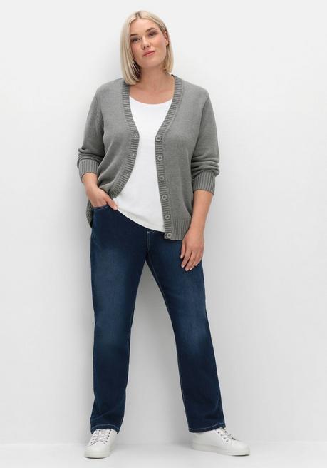 Sheego Strickjacke Mit V-Ausschnitt Und Knöpfen, Tailliert - Grau Sheego