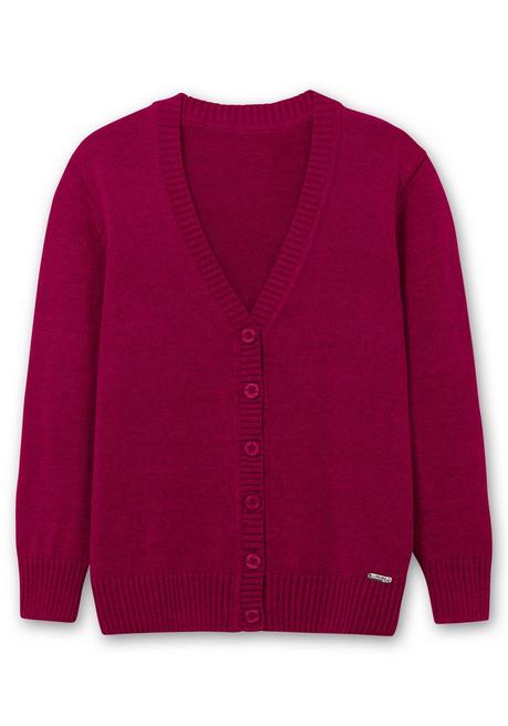 Sheego Strickjacke Mit V-Ausschnitt Und Knöpfen, Tailliert - Fuchsia Sheego