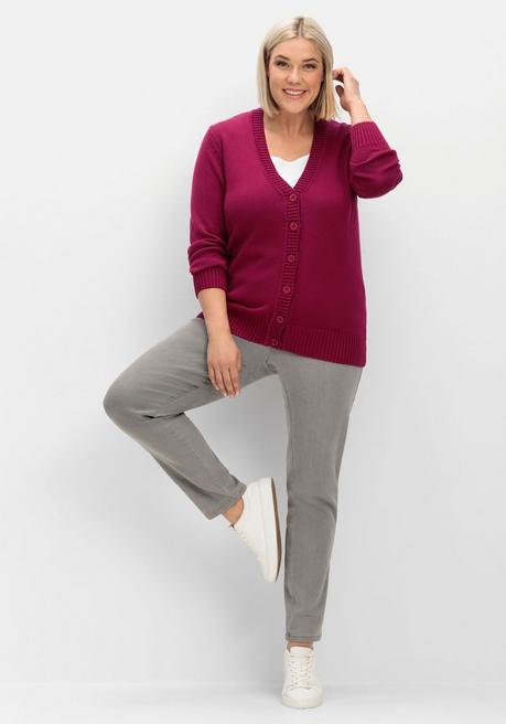 Sheego Strickjacke Mit V-Ausschnitt Und Knöpfen, Tailliert - Fuchsia Sheego